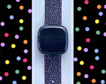 Fancy Rainbow Dots Fitbit Versa 1/Versa 2/Versa Lite S/L Silicone Engraved Cute Black Polka Dot Watchband Replacement