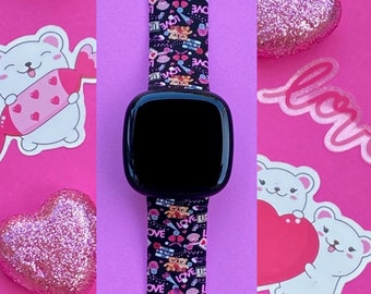 Valentine Bears Fitbit Versa 3,4/Fitbit Versa Sense S/L Silicone Cute Valentine's Day Watchband Replacement
