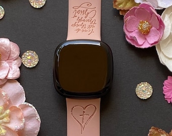 Cross and Verse Fitbit Versa 3,4/Fitbit Versa Sense S/L Silicone Engraved Religious Bible Verse Christian Watchband Replacement
