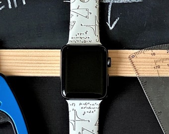 Math Watch Band 38mm 40mm 41mm 42mm 44mm 45mm S/M M/L Series 1,2,3,4,5,6,7,8,9 Engraved Silicone Teacher Science Watchband Replacement