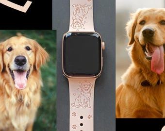 Golden Retriever Dog Watch Band Silicone Engraved Band 38mm 40mm 41mm 42mm 44mm 45mm S/M M/L Series 1,2,3,4,5,6,7,8,9 Watchband Replacement