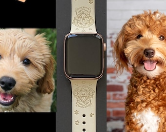 Goldendoodle Dog Watch Band Silicone Engraved Band 38mm 40mm 41mm 42mm 44mm 45mm S/M M/L Series 1,2,3,4,5,6,7,8,9 Watchband Replacement