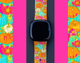 Pumpkins Fitbit Versa 3,4/Fitbit Versa Sense S/L Silicone Pumpkin Witch Watchband Replacement