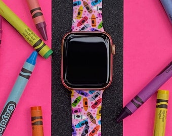 Teacher Crayons Watch Band 38mm 40mm 41mm 42mm 44mm 45mm  S/M M/L Series 1,2,3,4,5,6,7,8,9 Silicone Teacher Watchband Replacement