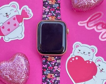 Valentine Bears Watch Band 38mm 40mm 41mm 42mm 44mm 45mm S/M M/L Series 1,2,3,4,5,6,7,8,9 Silicone Cute Vday Watchband Replacement