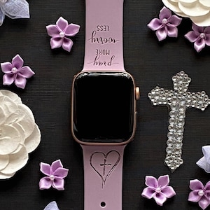 Cross Watch Band 38mm 40mm 41mm 42mm 44mm 45mm S/M M/L Series 1,2,3,4,5,6,7,8,9 Silicone Engraved Christian Bible Watchband Replacement