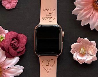 Cross Watch Band 38mm 40mm 41mm 42mm 44mm 45mm S/M M/L Series 1,2,3,4,5,6,7,8,9 Silicone Engraved Religious Christian Watchband Replacement