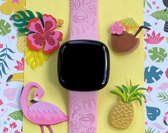 Tropical Summer Fitbit Versa 3,4/Fitbit Versa Sense S/L Silicone Engraved Cute Beach Summer Watchband Replacement