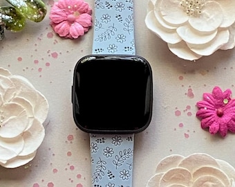 Flower and Leaves Fitbit Versa 1/Versa 2/Versa Lite S/L Silicone Engraved Cute Fall Summer Spring Watchband Replacement