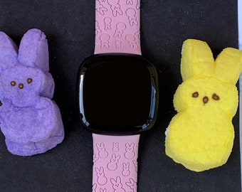 Easter Bunny Fitbit Versa 3,4/Fitbit Versa Sense S/L Silicone Engraved Cute Rabbit Watchband Replacement