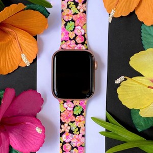 Sunshine Floral Watch Band 38mm 40mm 41mm 42mm 44mm 45mm S/M M/L Series 1,2,3,4,5,6,7,8,9 Silicone Summer Beach Watchband Replacement