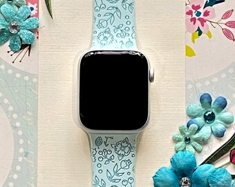 Spring Flower Watch Band 38mm 40mm 41mm 42mm 44mm 45mm S/M M/L Series 1,2,3,4,5,6,7,8,9 Silicone Engraved Summer Cute Watchband Replacement