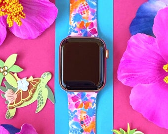Tropical Turtles Watch Band 38mm 40mm 41mm 42mm 44mm 45mm S M M L Series 1 2 3 4 5 6 7 8 Silicone Summer Beach Watchband Replacement Etsy