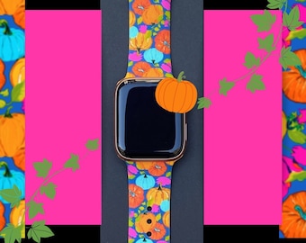 Pumpkins Watch Band 38mm 40mm 41mm 42mm 44mm 45mm S/M M/L Series 1,2,3,4,5,6,7,8,9 Silicone Fall Autumn Watchband Replacement