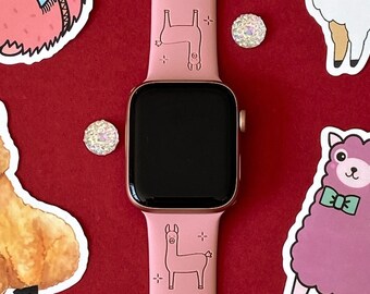 Llama Watch Silicone Engraved Band 38mm 40mm 41mm 42mm 44mm 45mm S/M M/L Series 1,2,3,4,5,6,7,8,9 Pet Animal Watchband Replacement