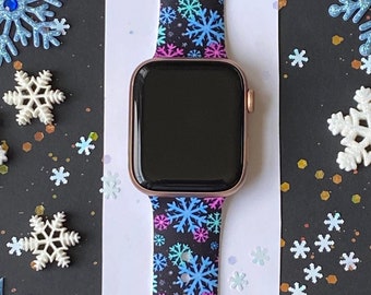 Snowflake Watch Band 38mm 40mm 41mm 42mm 44mm 45mm S/M M/L Series 1,2,3,4,5,6,7,8,9 Silicone Christmas Winter Watchband Replacement