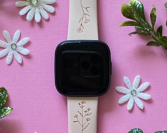 Wild Flower Fitbit Versa 1/Versa 2/Versa Lite S/L Silicone Engraved Fall Flowers Watchband Replacement