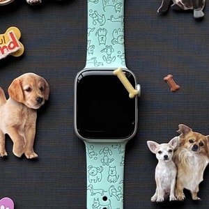 Dogs Watch Band 38mm 40mm 41mm 42mm 44mm 45mm S/M M/L Series 1,2,3,4,5,6,7 Silicone Engraved Dog Mom Pet Animal Watchband Replacement