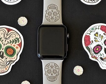 Correa de reloj con calaveras de azúcar de 38 mm, 40 mm, 41 mm, 42 mm, 44 mm y 45 mm, serie S/M, M/L, 1, 2, 3, 4, 5, 6, 7, 8, 9, correa de repuesto de silicona grabada para Halloween