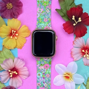 Floral Watch Band 38mm 40mm 41mm 42mm 44mm 45mm S/M M/L Series 1,2,3,4,5,6,7,8,9 Silicone Flower Summer Cute Watchband Replacement