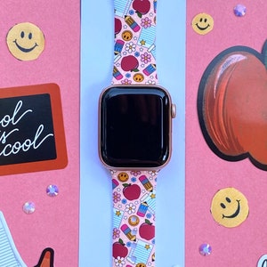 Teacher Watch Band 38mm 40mm 41mm 42mm 44mm 45mm  S/M M/L Series 1,2,3,4,5,6,7,8,9 Silicone Smiley Teacher Watchband Replacement