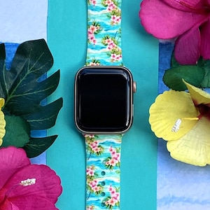 Tropical Ocean Watch Band 38mm 40mm 41mm 42mm 44mm 45mm S/M M/L Series 1,2,3,4,5,6,7,8,9 Silicone Summer Beach Watchband Replacement