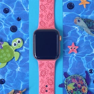 Turtles Watch Band 38mm 40mm 41mm 42mm 44mm 45mm S/M M/L Series 1,2,3,4,5,6,7,8 Silicone Engraved Cute Summer Animal Watchband Replacement