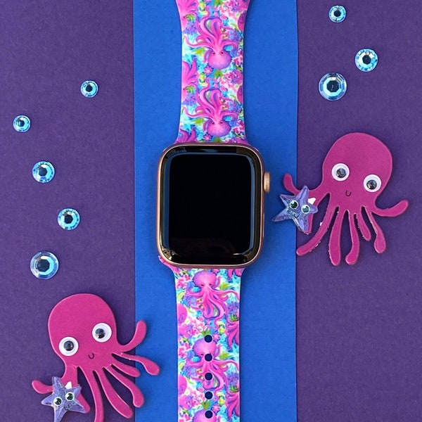 Octopus Watch Band 38mm 40mm 41mm 42mm 44mm 45mm S/M M/L Series 1,2,3,4,5,6,7,8 Silicone Summer Beach Animal Watchband Replacement