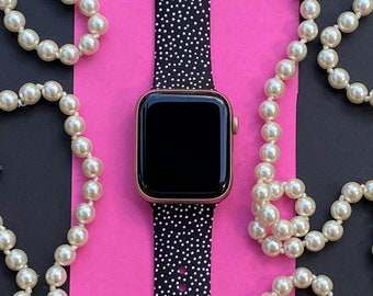Fancy Dots Black Watch Band 38mm 40mm 41mm 42mm 44mm 45mm S/M M/L Series 1,2,3,4,5,6,7,8,9 Silicone Polka Dot Watchband Replacement