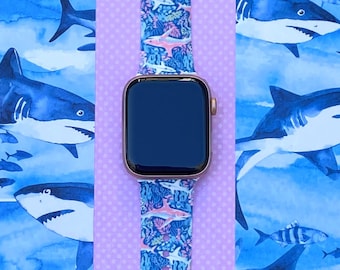 Shark Watch Band 38mm 40mm 41mm 42mm 44mm 45mm S/M M/L Series 1,2,3,4,5,6,7,8,9 Silicone Summer Beach Ocean Watchband Replacement
