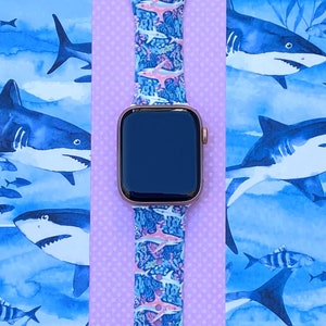 Shark Watch Band 38mm 40mm 41mm 42mm 44mm 45mm S/M M/L Series 1,2,3,4,5,6,7,8 Silicone Summer Beach Ocean Watchband Replacement