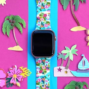 Tropical Beach Houses Watch Band 38mm 40mm 41mm 42mm 44mm 45mm S/M M/L Series 1,2,3,4,5,6,7,8,9 Silicone Summer Beach Watchband Replacement