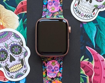 Skulls Halloween Watch Band 38mm 40mm 41mm 42mm 44mm 45mm S/M M/L Series 1,2,3,4,5,6,7,8,9 Silicone Watchband Replacement