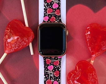Lollipop Valentine Watch Band 38mm 40mm 41mm 42mm 44mm 45mm S/M M/L Series 1,2,3,4,5,6,7,8,9 Silicone Cute Vday Watchband Replacement