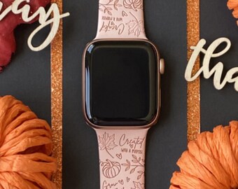 Fall Faith Watch Band 38mm 40mm 41mm 42mm 44mm 45mm S/M M/L Series 1,2,3,4,5,6,7,8,9 Silicone Engraved Religious Watchband Replacement