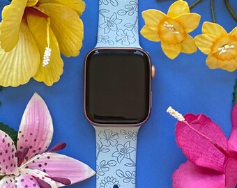 Spring Blossoms Watch Band 38mm 40mm 41mm 42mm 44mm 45mm S/M M/L Series 1,2,3,4,5,6,7,8,9 Silicone Engraved Watchband Replacement