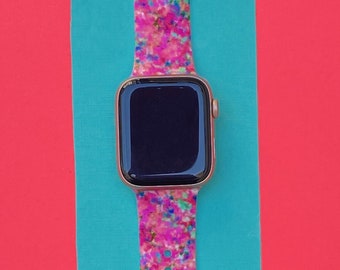 Pink Splatter Watch Band 38mm 40mm 41mm 42mm 44mm 45mm S/M M/L Series 1,2,3,4,5,6,7,8,9 Silicone Pink Watchband Replacement
