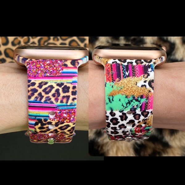 Leopard Serape Bundle Watch Band 38mm 40mm 41mm 42mm 44mm 45mm S/M M/L Series 1,2,3,4,5,6,7,8 Silicone Western Animal Watchband Replacement