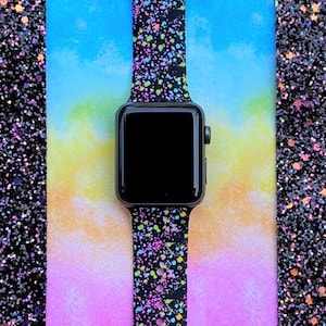 Splatter Black Watch Band 38mm 40mm 41mm 42mm 44mm 45mm S/M M/L Series 1,2,3,4,5,6,7,8,9 Silicone Neon Watchband Replacement