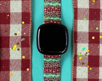 Christmas Leopard Fitbit Versa 3,4/Fitbit Versa Sense S/L Silicone Cute Holiday Winter Watchband Replacement