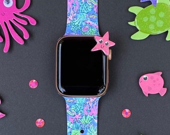 Ocean Life Watch Band 38mm 40mm 41mm 42mm 44mm 45mm S/M M/L Series 1,2,3,4,5,6,7,8,9 Silicone Summer Beach Animal Watchband Replacement