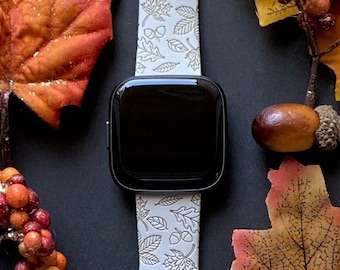 Fall Leaves Fitbit Versa 1/Versa 2/Versa Lite S/L Silicone Engraved Autumn Cute Leaf Watchband Replacement
