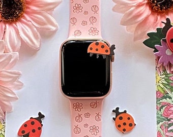 Ladybug Watch Band 38mm 40mm 41mm 42mm 44mm 45mm S/M M/L Series 3,4,5,6,7 Silicone Engraved Spring Animal Watchband Replacement