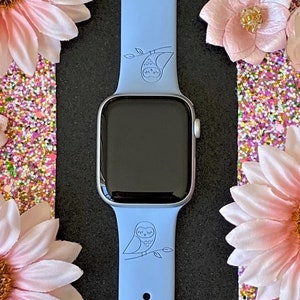 Owl Watch Band 38mm 40mm 41mm 42mm 44mm 45mm S/M M/L Series 1,2,3,4,5,6,7 Primrose Blue Silicone Engraved Animal Fall Watchband Replacement