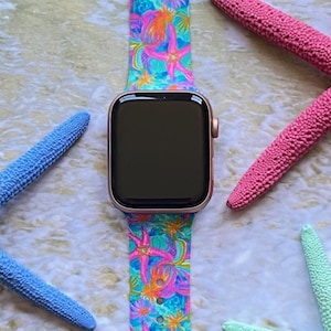 Neon Starfish Watch Band 38mm 40mm 41mm 42mm 44mm 45mm S/M M/L Series 1,2,3,4,5,6,7,8,9 Silicone Summer Beach Watchband Replacement