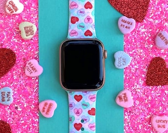 Candy Hearts Valentine's Day Watch Band 38mm 40mm 41mm 42mm 44mm 45mm S/M M/L Series 1,2,3,4,5,6,7,8 Silicone Vday Watchband Replacement