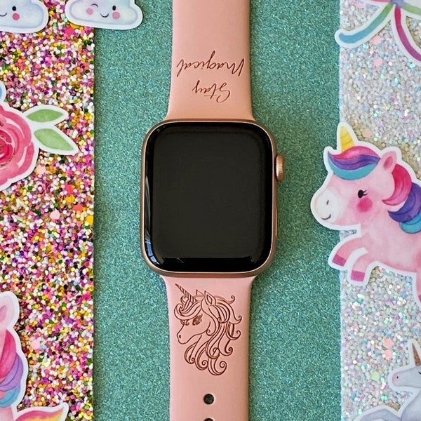 Unicorn Watch Band Silicone Engraved Band 38mm 40mm 41mm 42mm 44mm 45mm S/M M/L Series 1,2,3,4,5,6,7 Magical Animal Watchband Replacement