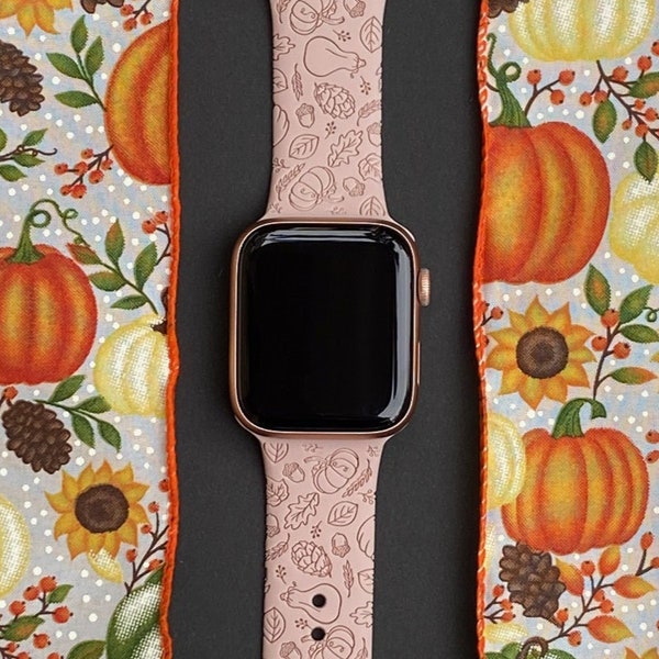 Pumpkin Season Watch Band 38mm 40mm 41mm 42mm 44mm 45mm S/M M/L Series 1,2,3,4,5,6,7,8 Silicone Engraved  Fall Watchband Replacement