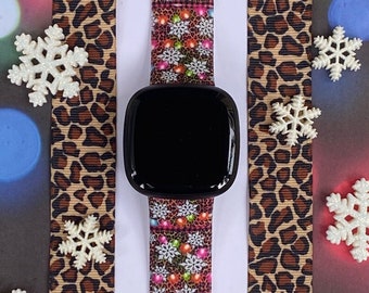 Christmas Lights Leopard Fitbit Versa 3,4/Fitbit Versa Sense S/L Silicone Cute Holiday Winter Watchband Replacement