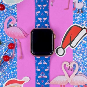 Christmas Flamingo Watch Band 38mm 40mm 41mm 42mm 44mm 45mm S/M M/L Series 1,2,3,4,5,6,7,8,9 Silicone Cute Christmas Watchband Replacement
